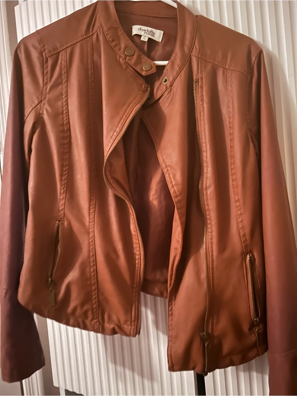 Charlotte Russe Cognac Faux Leather Zip Jacket